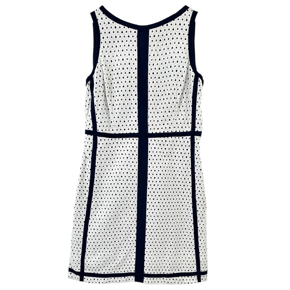 Carolina Herrera Navy Blue & White Eyelet Sleeveless Mini Dress sz 12